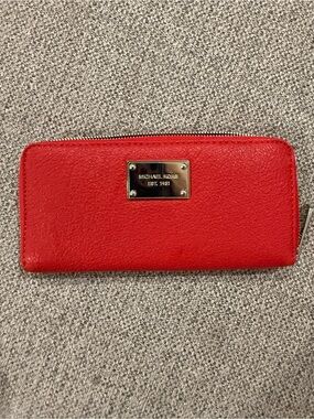 Michael Kors Red Zip Wallet with Gold Plate
